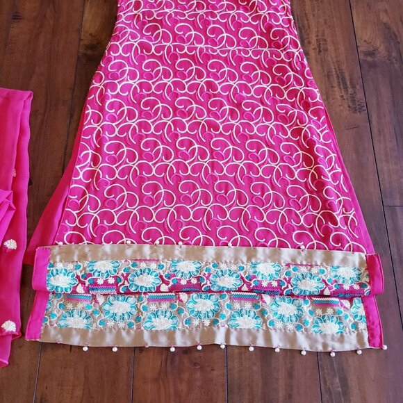 Embroidered Salwar Kameez Dupatta Long Scarf Cotton Chiffon Party Wear Dress - Picture 8 of 9